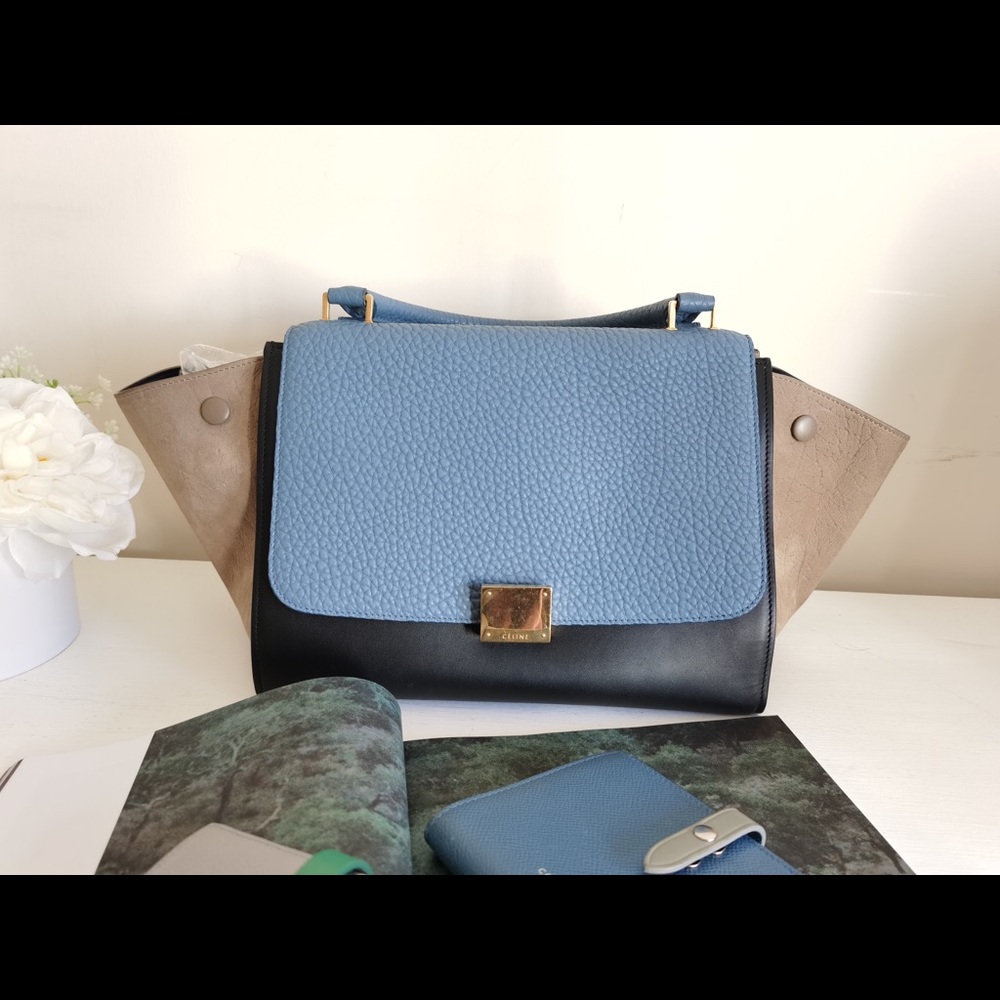 Celine Drummed Calfskin Trapeze Small